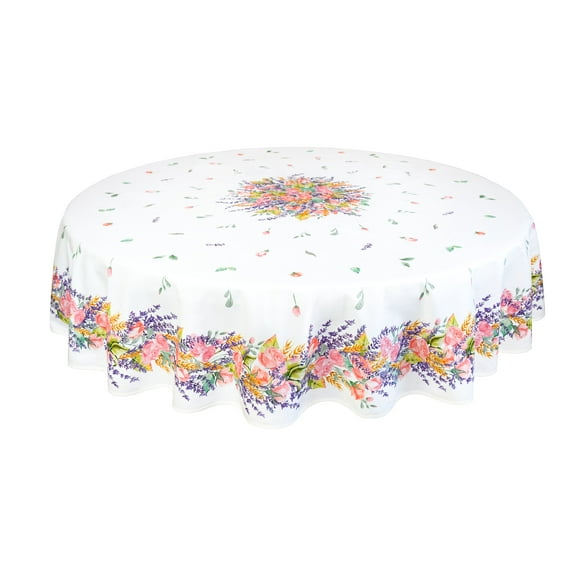 Round French Provencal Tablecloth Grasse Multicolor, 70" Round, Easy Care Stain Resistant, Acrylic Coated 100% Cotton, Provencal French Luxury Linen