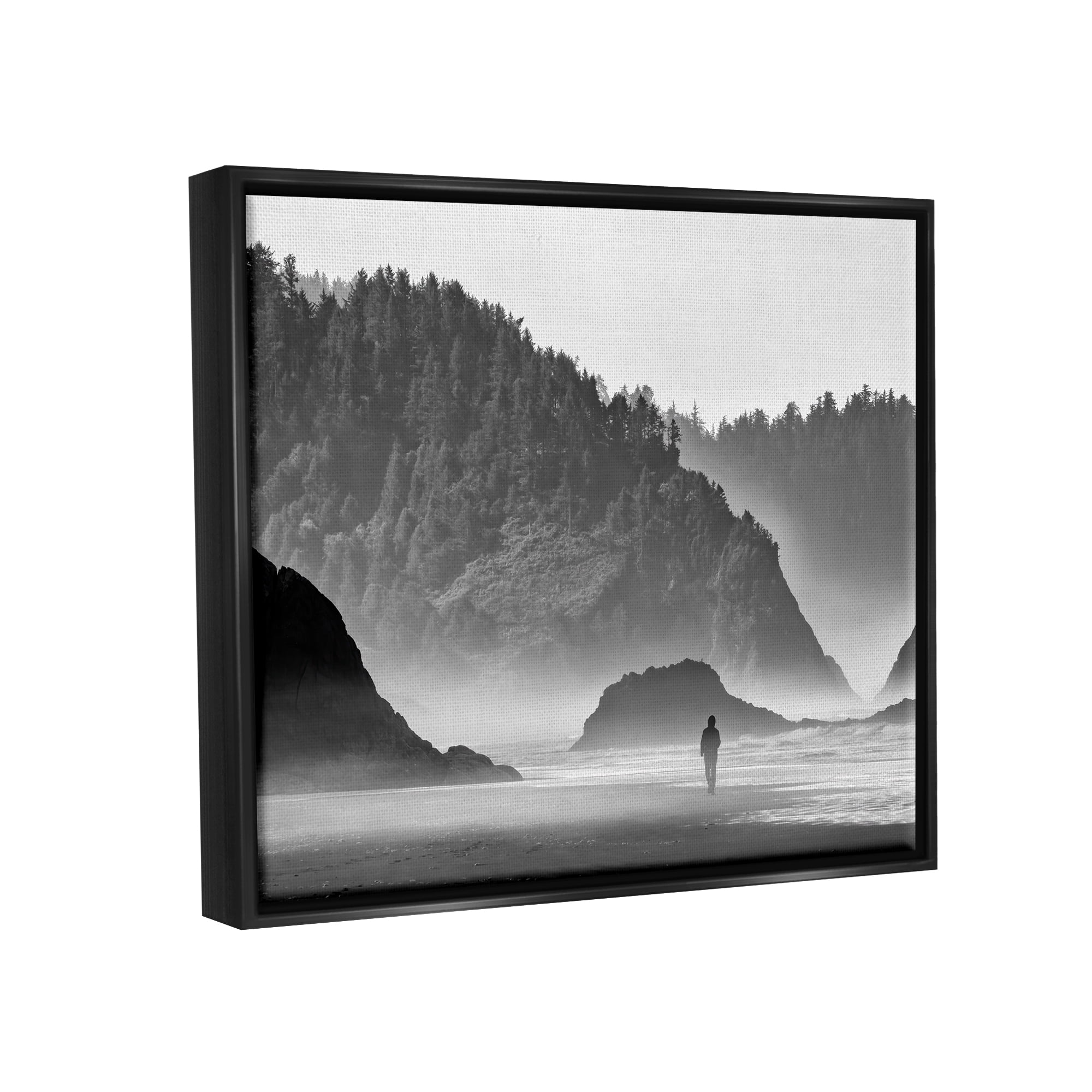 Stupell Person Strolling Rocky Cliff Shoreline Landscape Photography Black Floater Framed Art Print Wall Art