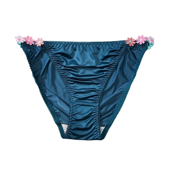 Ohufall Womens Panties Thin Strap Satin Silky Low Waist Fashion Briefs Solid Color Flower Vacation Soft Underwear