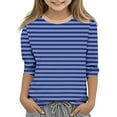 thumbnail image 2 of MKOSPLRT Girls Crew Neck T Shirts 3/4 Sleeve Lounge Shirts Fashion Striped Color Block Tunic Tops Loose Fit Blouses Clearance Deal, 2 of 5