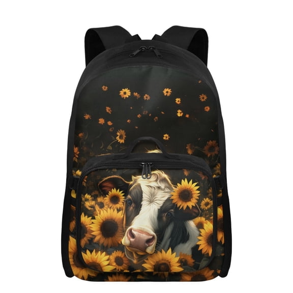 chaqlin Sunflower Cow Boys Backpack with Lunch Box Ages 5-6,17 Inch Bookbag with Lunch Bag for Boys 2 in 1 Large Capacity School Backapcks with Zipper Pocket