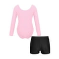 thumbnail image 2 of iiniim Kids Girls 2 Pieces Gymnastics Ballet Dance Outfits Long Sleeve Leotard with Shorts Set Pink&Black 6, 2 of 7