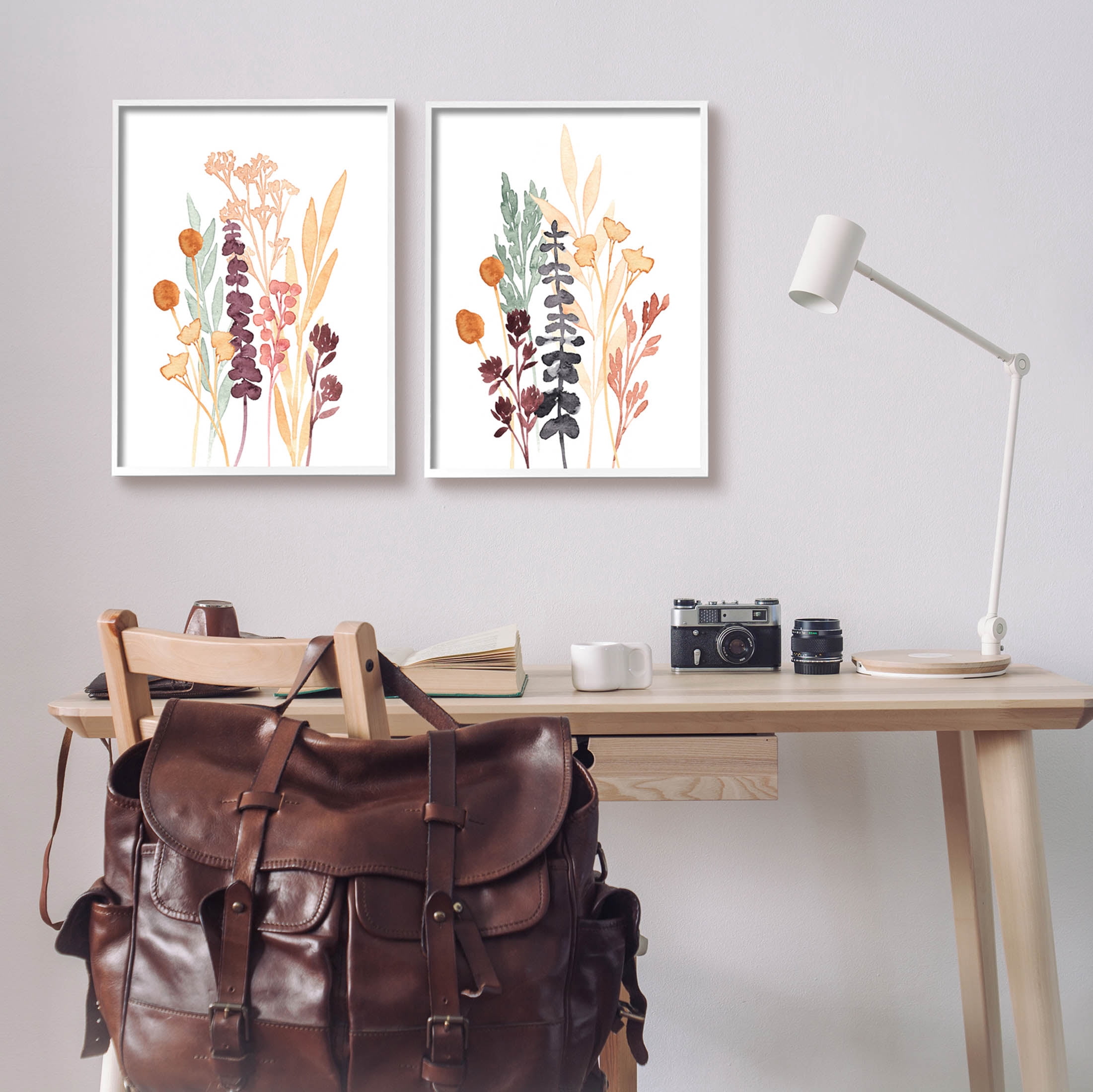 Stupell Industries Woodland Botanical Herb Sprigs Graphic Art White Framed Art Print Wall Art, Set of 2, Design by Annie Warren