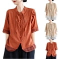 thumbnail image 1 of QIPOPIQ Women's Loose Cotton Linen Blouse Round Neck with Chinese Frog Button Tops Clearance, 1 of 7