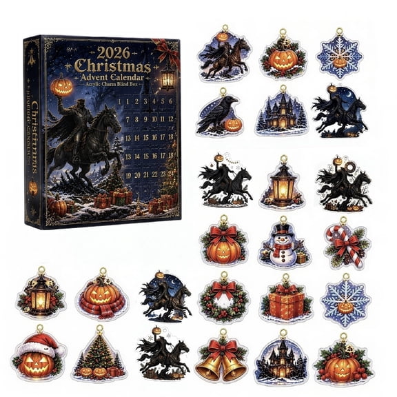 Midnight Rider Advent Calendar 2026, 24-Day Countdown Set with 24 Assorted 2D Acrylic Ornaments for Christmas Tree Decor