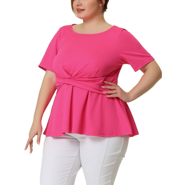 Top peplum delantero con nudo retorcido de mancorpamujer de talgrande Rosado XL
