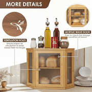 YUCHANG Corner Bread Box for Kitchen Counter, Bamboo Large Capacity Bread Storage Bin with Acrylic Door Panel