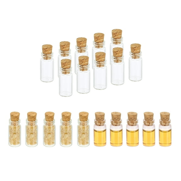 1ml Tiny Glass Bottles Vials, 20Pcs Mini Clear Bottles Glass Empty Jars with Cork Stoppers Tiny Vials Container for Powder Cream Art
