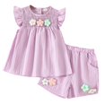 thumbnail image 2 of Girls' Short Sleeve Two Piece Summer Outfit Floral Playwear Set Play Clothing Bow Detail, 2 of 5