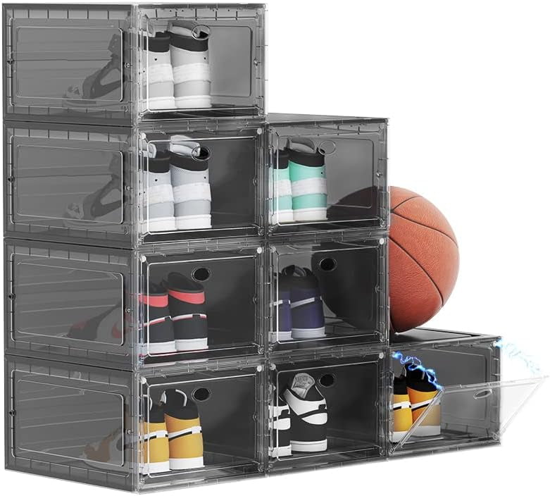 GUAIPOU Clear Plastic Shoe Boxes Stackable, 10 Pack Drop Front Shoe Box