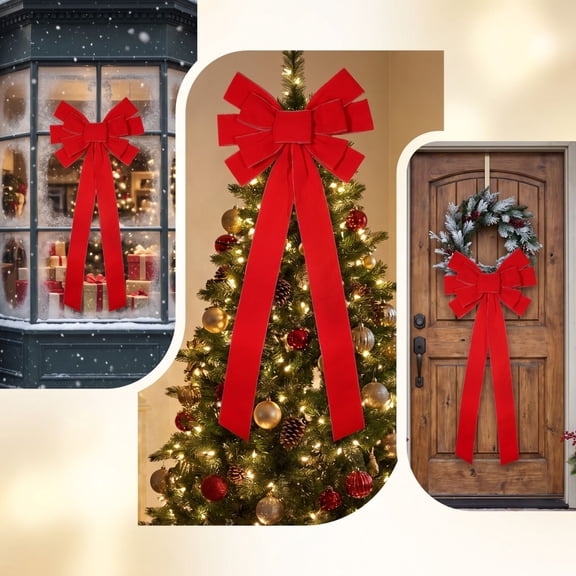 WDOBM Christmas Decorative Bows, Christmas Flocked Multi Loop Bow Hanging Ornament, Christmas Tree Bow, Velvet Christmas Bows for Home Decor Indoor