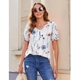 thumbnail image 4 of Zeagoo Women's Puff Short Sleeve Tunic Tops Pleated Floral Print V Neck Blouses Dressy Casual Loose Summer T-Shirts, 4 of 6
