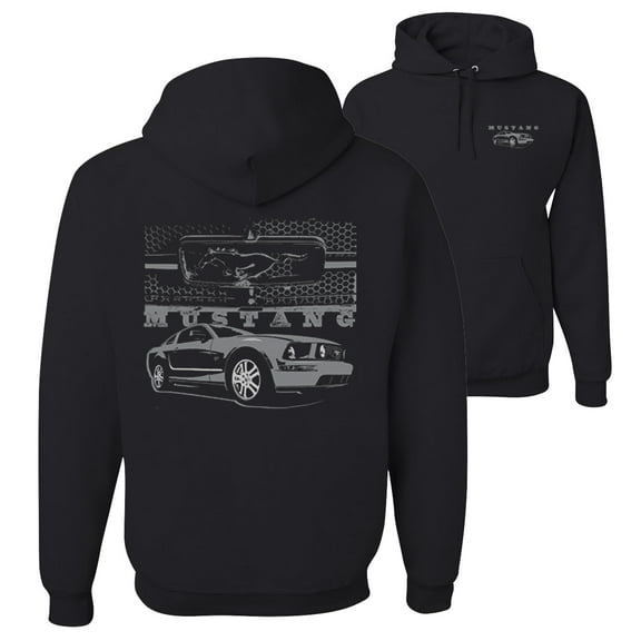 Wild Bobby,Distressed Ford Mustang Front Grill Cars and Trucks Front and Back Unisex Graphic Hoodie Sweatshirt, Black, Small
