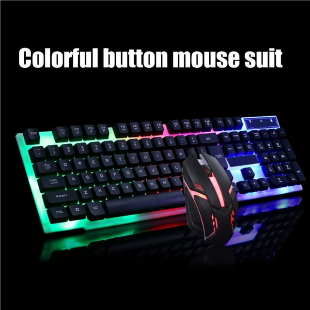 ziyahi USB Gaming Keyboard and USB Mouse LED Backlit Keyboard Firm Durable Colorful Glowing Gaming Mouse Computer Accessories Black