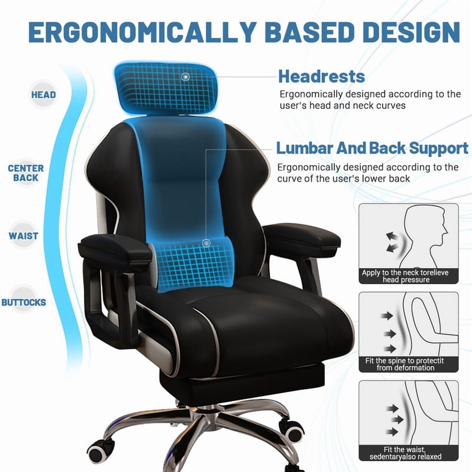 WXJHL Executive Computer Chair Home Office Desk Chair,Adjustable Angle, Ergonomic Adjustable Height PU Leather Chairs with Cushions Armrest for Long Time Seating-High Office Chair （Black）
