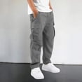 thumbnail image 2 of RUTAYY Boys Cargo Pants Utility Side Pockets Elastic Waist Solid Color Outdoor Activity Trousers, Grey, 2 of 6