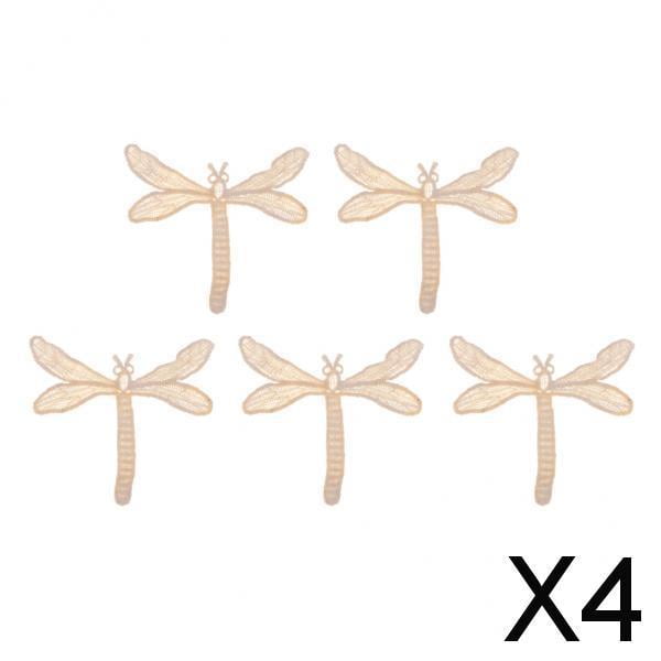 Parche de Apliques de Encaje Bordado Soledad 5 Piezas Rosa Arco Flor Mariposa Libélula