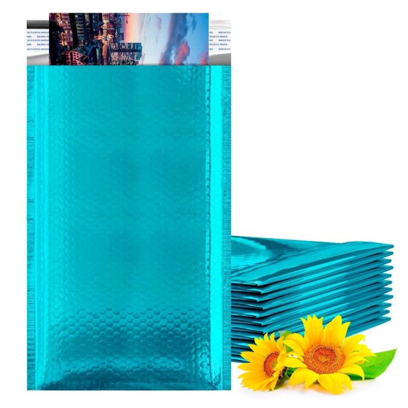 Teal Metallic Bubble Mailers - 5x9 Inch - 250 Pack - Padded Envelopes Self Seal - Waterproof Shipping Mailers for Small Business