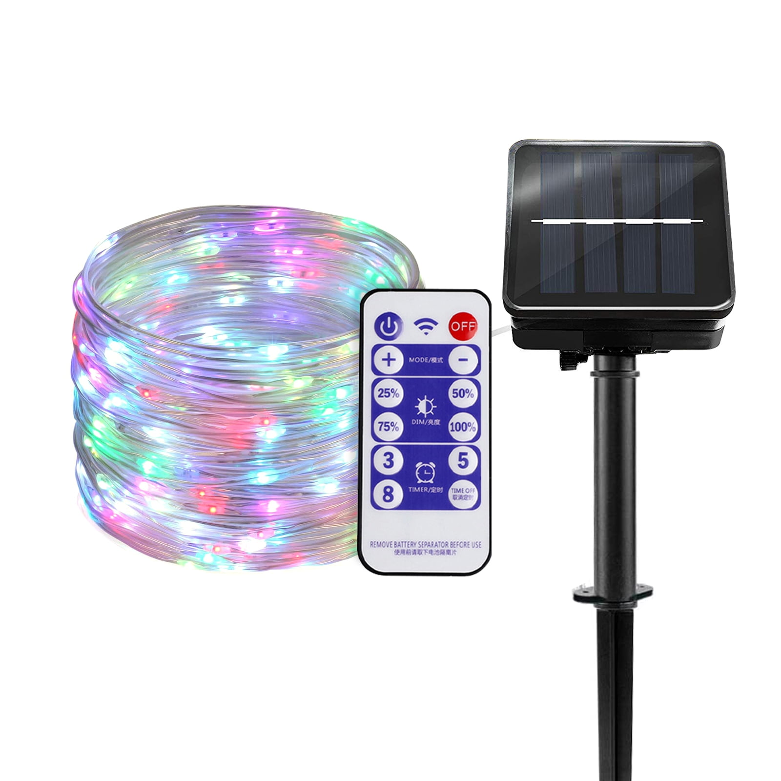 Solar LED Light Wire String Strip Rope Car Dance Party Controller 100 LED 8 mode 