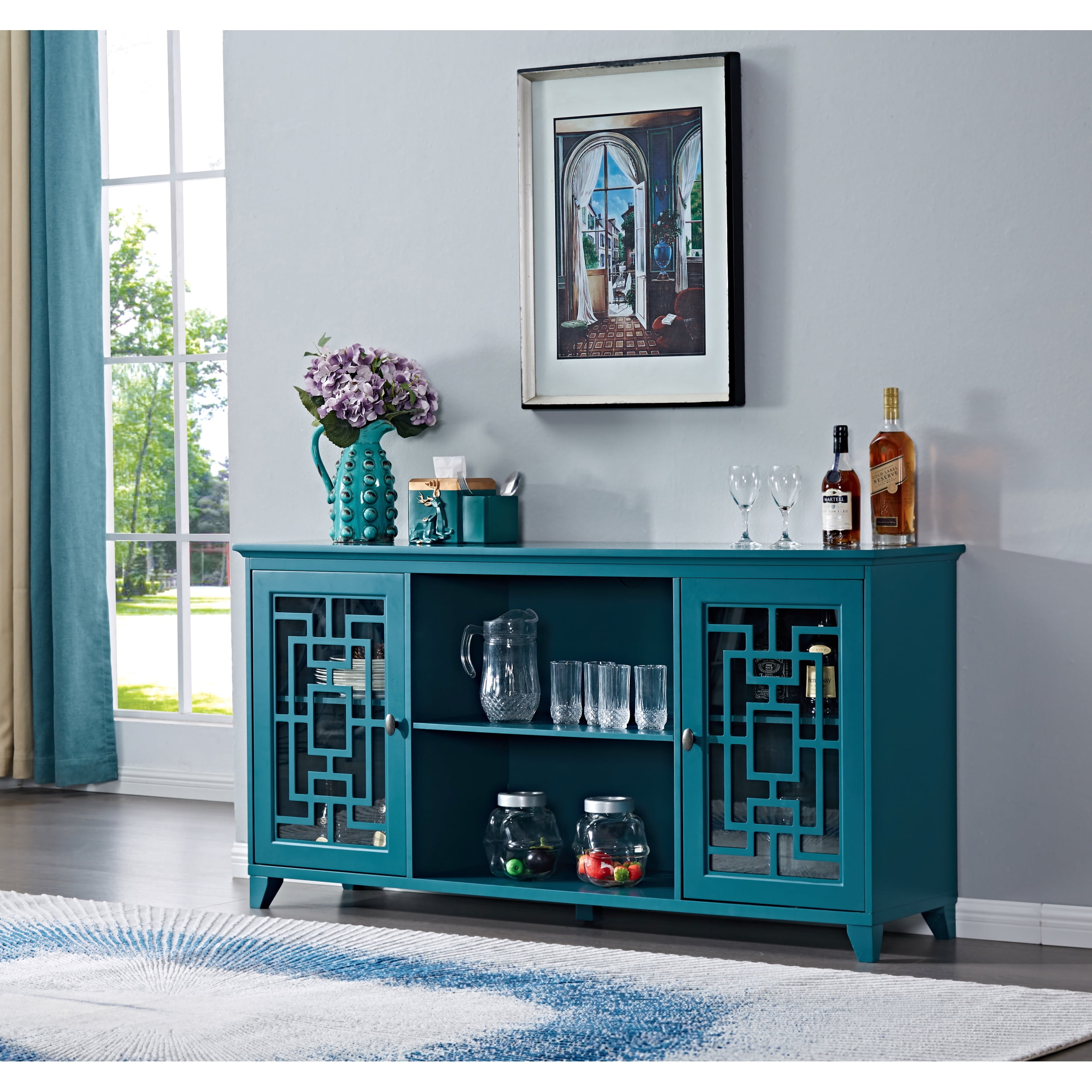 60" Sideboard Buffet Table with Storage Cupboard with 2 Doors