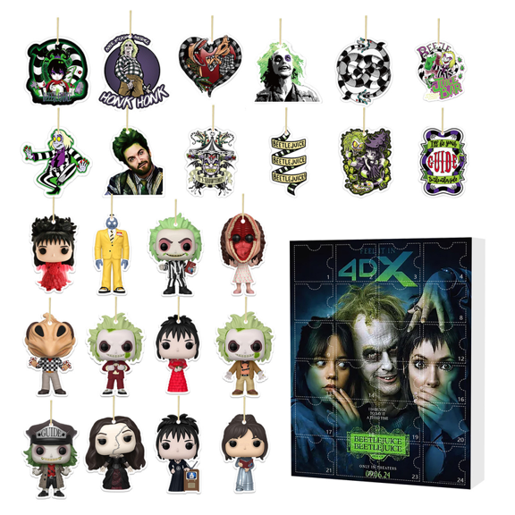 Beetlejuice Advent Calendar 2025 2026 Christmas Halloween Countdown Figures Party Favors Tree Ornaments Stocking Gifts Vacation Stuffers Collectible Doll 24 pcs