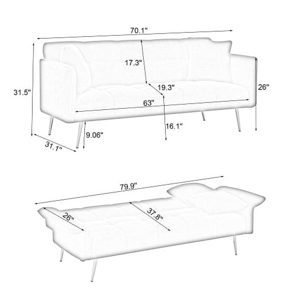 BSHTI 70.1 inch Futon Sofa Couch, Modern Convertible Double Sofa Bed with Folding Armrests for livingroom,Green