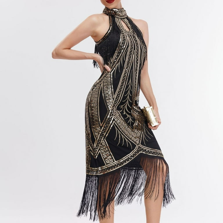 Taqqpue Women's 1920 Vintage Sleeveless Sequin Dress Sexy Sequin