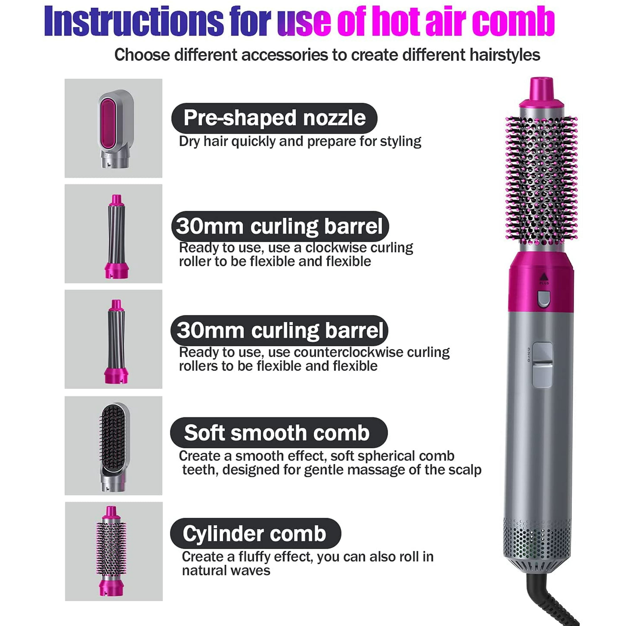 Wgthhk Hair Curler Set 5 In1 Multi Functional Curling Straightening Hair Style Comb Straightener Electric Air Curler Iron Comb