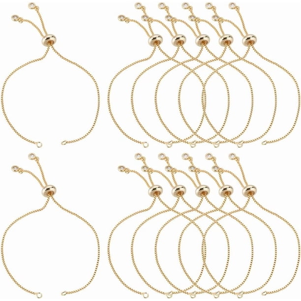 12 cadenas ajustables para pulseras deslizantes de 5 pulgadas, chapadas en oro de 18 quilates, con extremos de diamantes de imitación y accesorios de amistad.