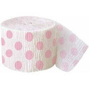 (2 Pack) 30' Crepe Paper Light Pink Polka Dot Streamers