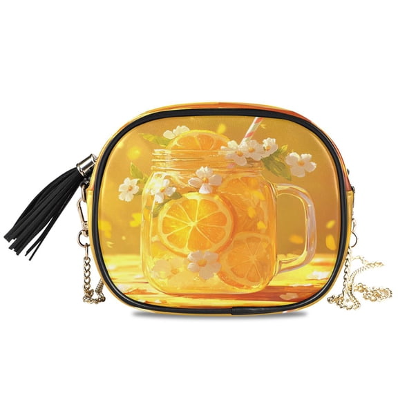 Womens Casual Chain Shoulder Bag Simple style Orange Drink with Flowers Crossbody Bag