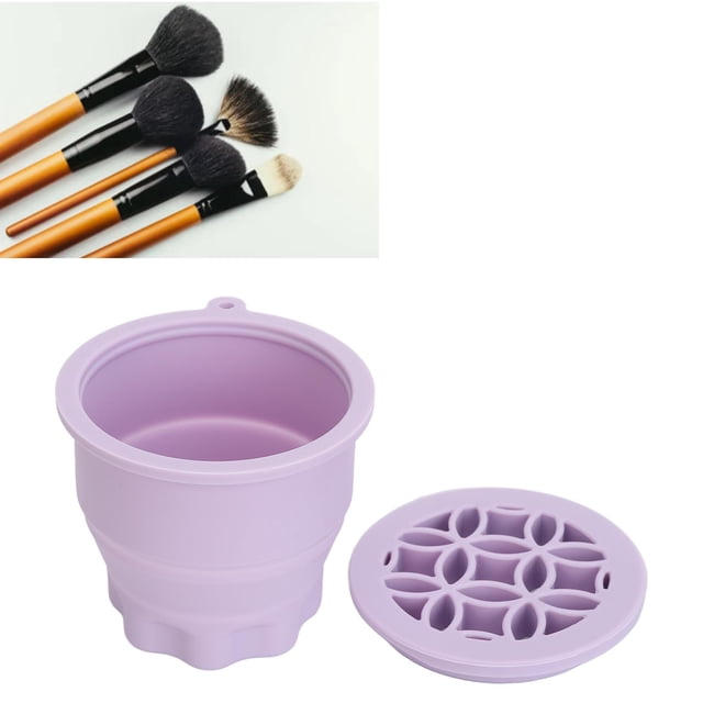 Makeup Brush Cleaning Bowl, Compact Size Multifunction Cosmetic Brush Cleaner Cup Folding Storage With Lid For Outing