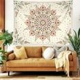 thumbnail image 4 of Gojian Bohemian Tapestry Wall Hanging, Beige Pink Floral Tapestry with Wild Flower Medallion Print Bedroom Boho Home Decor, White Wreath, 4 of 6