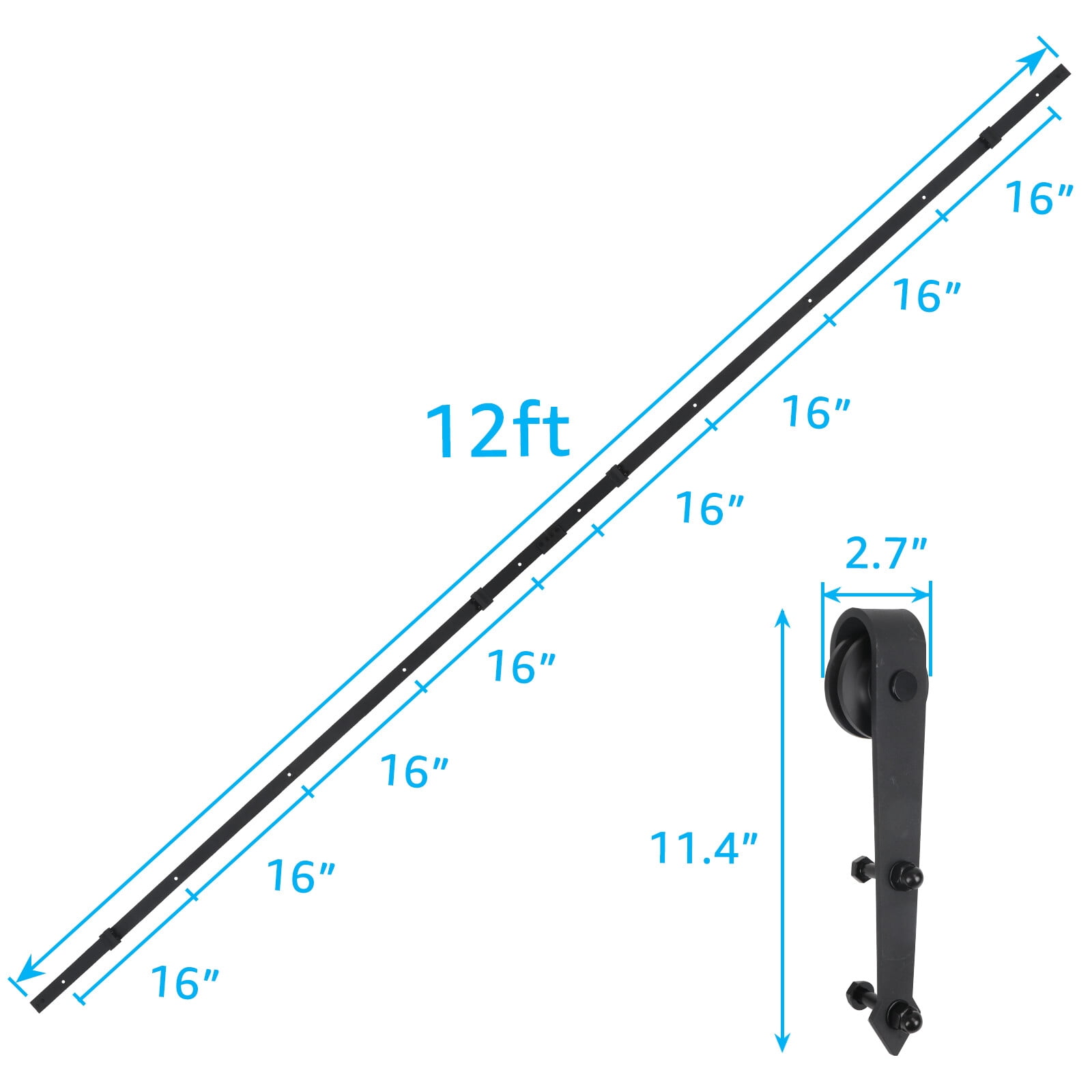 SuperDeal Modern 12FT Double Sliding Barn Doors Hardware Track Kit Frosted Black
