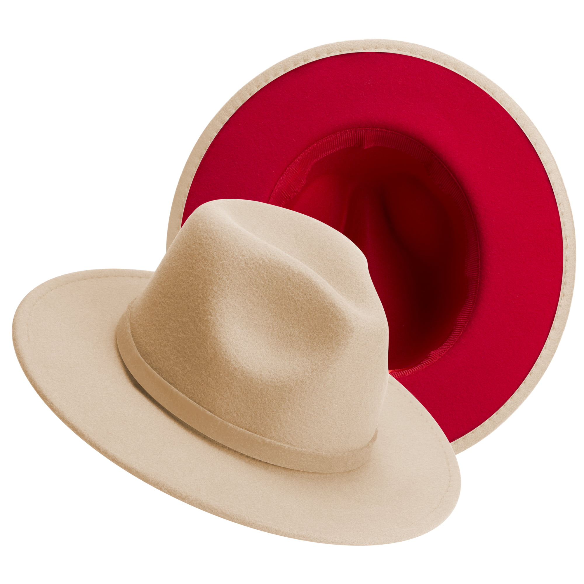 Two Tone Wide Brim Fedora Hats Classic Felt Panama Hat with Belt Buckle for Women & Men 