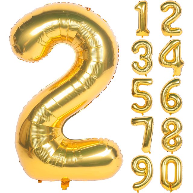 40 Inch Gold Large Numbers 0-9 Birthday Party Decorations Helium Foil Mylar Big Number Balloon Digital 2