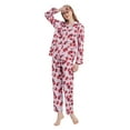 thumbnail image 2 of GLOBAL Womens Cotton Pajama Sets Long Sleeve Button Down Sleepwear Comfy Loungewear Soft Pjs Set Pink Red Blossom L, 2 of 6