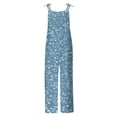thumbnail image 5 of Women Linen Overalls Summer Casual Floral Printed Loose Fit Jumpsuits Boho Wide Leg Rompers Pants with Pockets Blue XL, 5 of 6