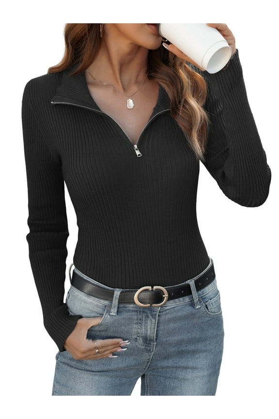 Womens Sweater Long Sleeve Knit 2025 Fall Quarter Zip Fitted Business Casual Work Warm Pullover Tops