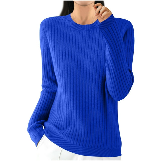 Dagugfen Hauts d'Automne pour Femmes Col Rond Manches Longues Tricot Confortable Couche de Base Thermique Chandail Décontracté