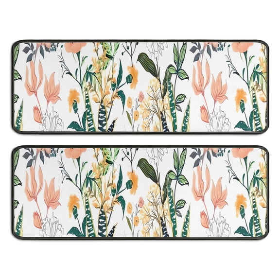 Kitchen Rugs Sets Of 2,Pioneer Flower Floral Print Pattern Anti Fatigue Kitchen Mat Rugs Non Slip Washable,Decorative Kitchen Floor Mats for Kitchen,Sink,Laundry,17"x47" 17"x47"