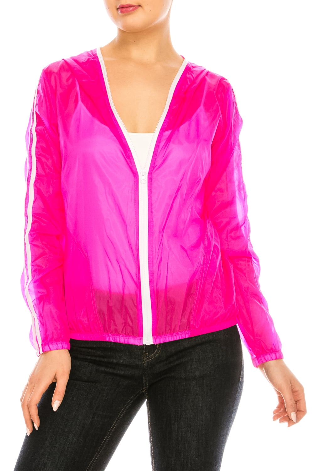 Lightweight Casual Hooded Neon Windbreaker Jacket Sun Protection