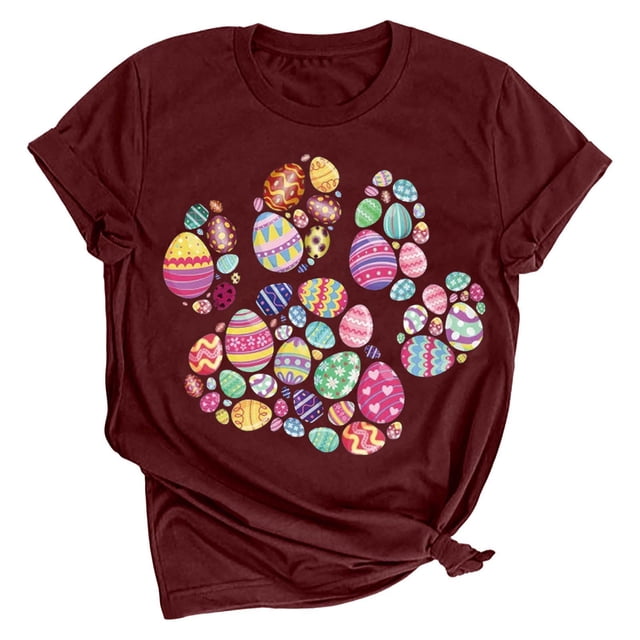 RKSTN Plus Size Tops for Women Easter Eggs Printing Short Sleeve Crew Neck Tops Fashion Solid Color Soft Blouse Tops