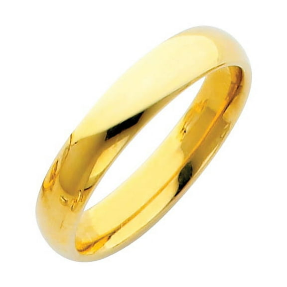 Solid 14k Yellow Gold Plain Wedding Band Ring Polished Finish Comfort Fit, 4 mm Size 5