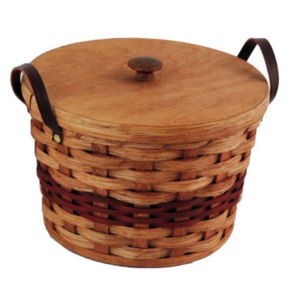 Amish Handmade Cookie Jar Basket w/Lid and Leather Loop Carrier Handles