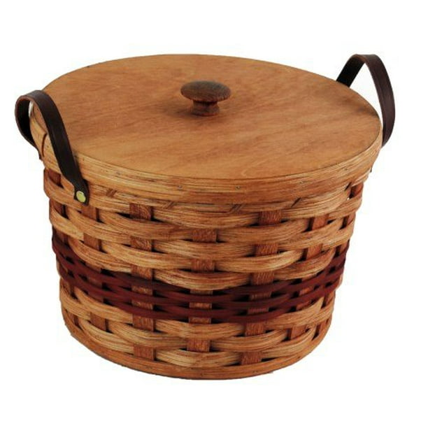 Amish Handmade Cookie Jar Basket w/Lid and Leather Loop Carrier Handles
