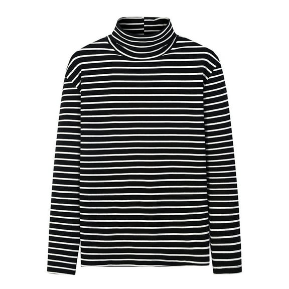 comerut Men Tops Striped Contrast Colors Long Sleeves Soft Turtleneck Keep Warm T-shirt High Collar Spring Tops Men Clothing