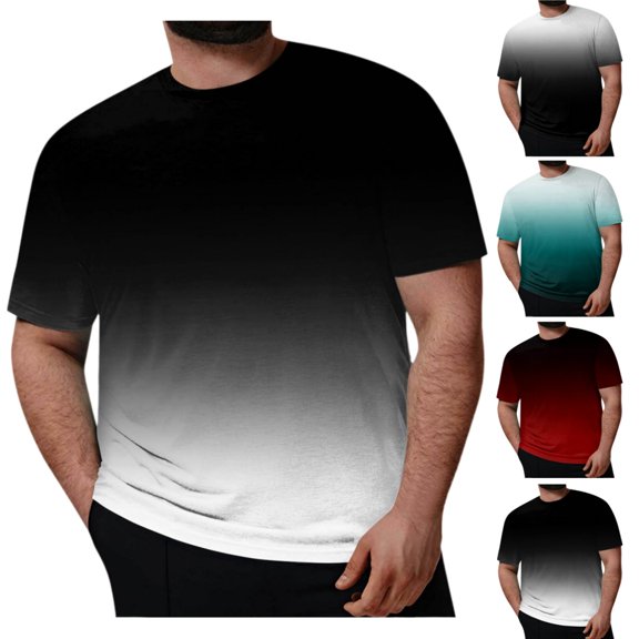 LRGSHF Oversized Tshirts for Men Gradient Color Crew Neck Summer Plus Size Shirts Breathable Lightweight Basic Casual Pullover Soft Fashion Tees