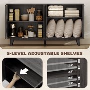 55 Modern Sideboard Buffet Cabinet with Fluted Doors Wood Legs, Dark Gray
