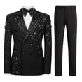thumbnail image 3 of Beauty-Emily Men's Gold Foil Print Double-Breasted Suit Set – Slim Fit Two-Piece Blazer & Pants, Luxury Metallic Accent Formal Suit for Party, Wedding & Prom, 3 of 8